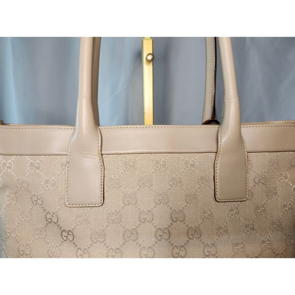 Gucci GG Monogram Canvas Tote Light Beige Leather Large Shopper Shoulder Bag - Picture 2 of 16
